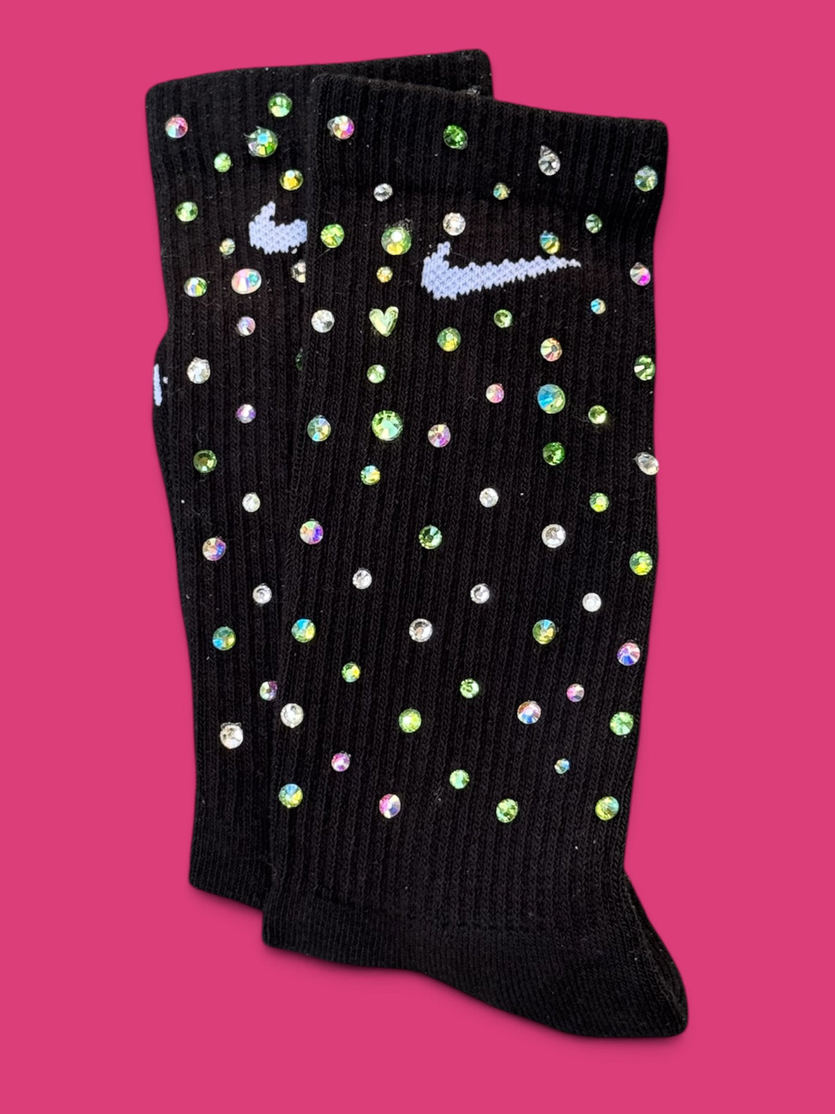 Green with Envy in August Rhinestone Nike Socks