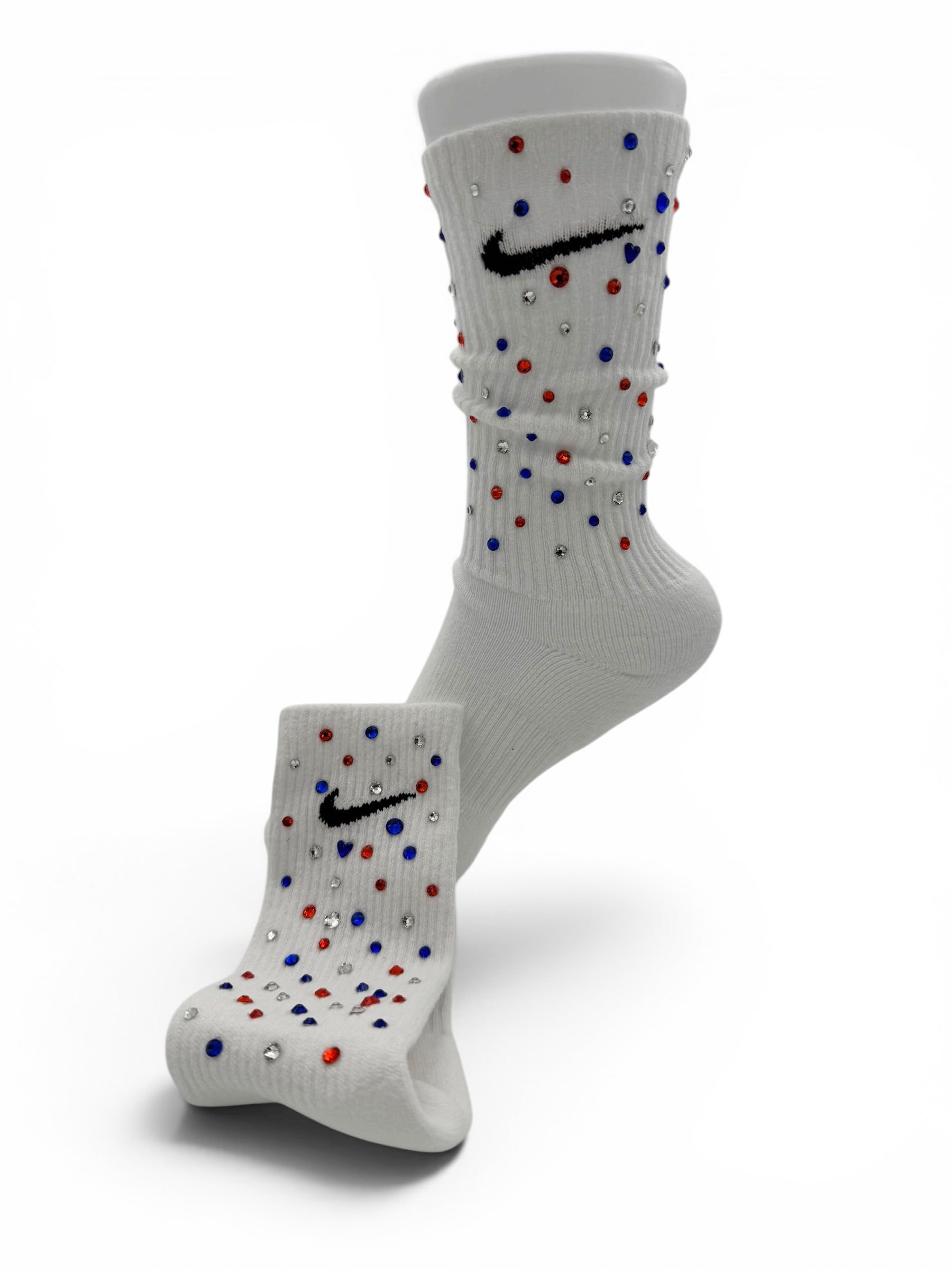 Orange, Royal Blue and Crystal Clear Rhinestone Nike Socks