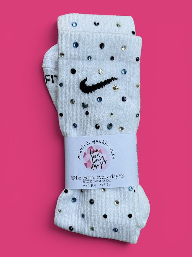 Light Blue, Navy & Crystal Clear Rhinestone Nike socks