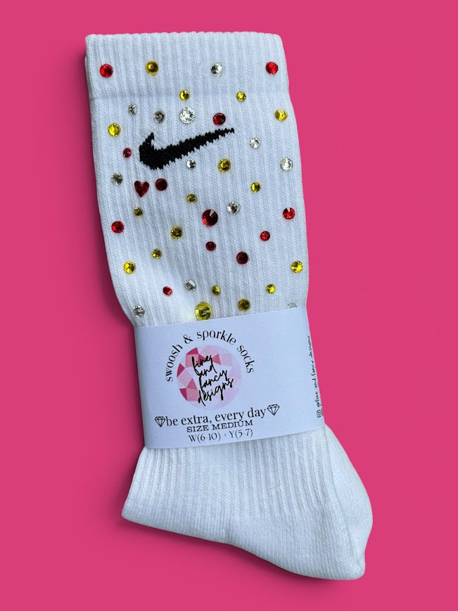 Red, Yellow & Crystal Clear Team Spirit Rhinestone Nike Socks