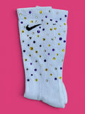 Purple, Yellow & Crystal Clear Fit for a Queen Rhinestone Nike Socks