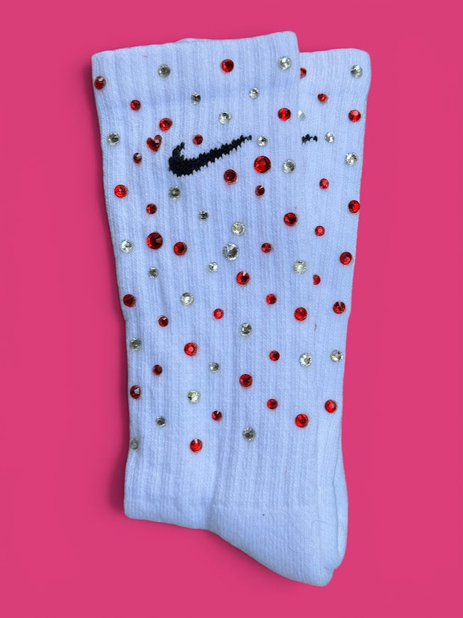 Red Hot & Crystal Clear Spirit Rhinestone Nike Socks
