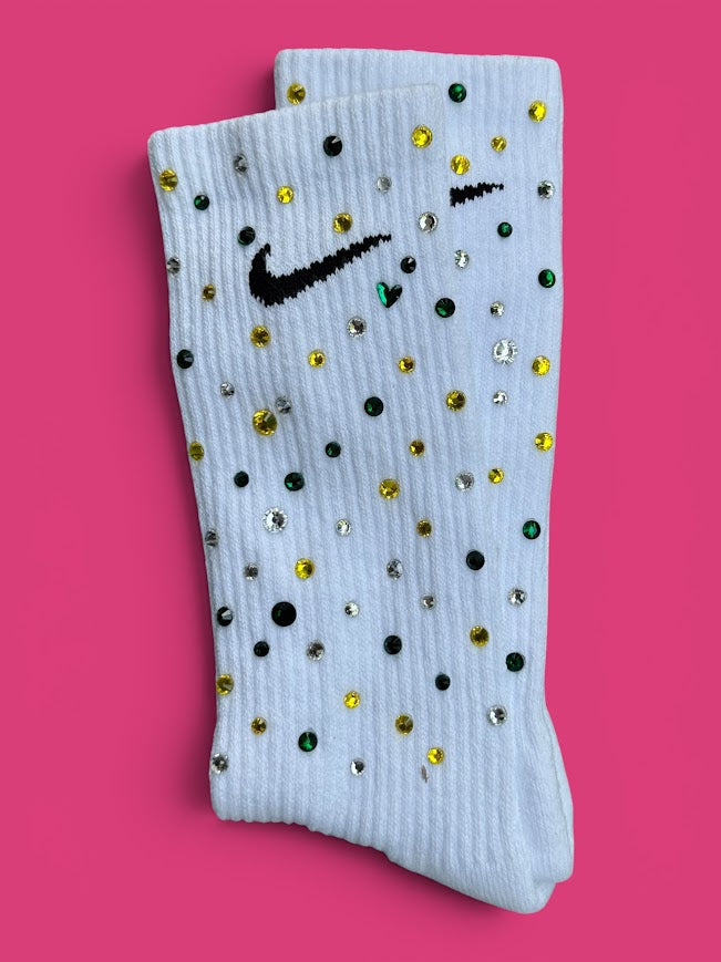 Packer Fan Green, Yellow and Crystal Clear Rhinestone Nike Socks