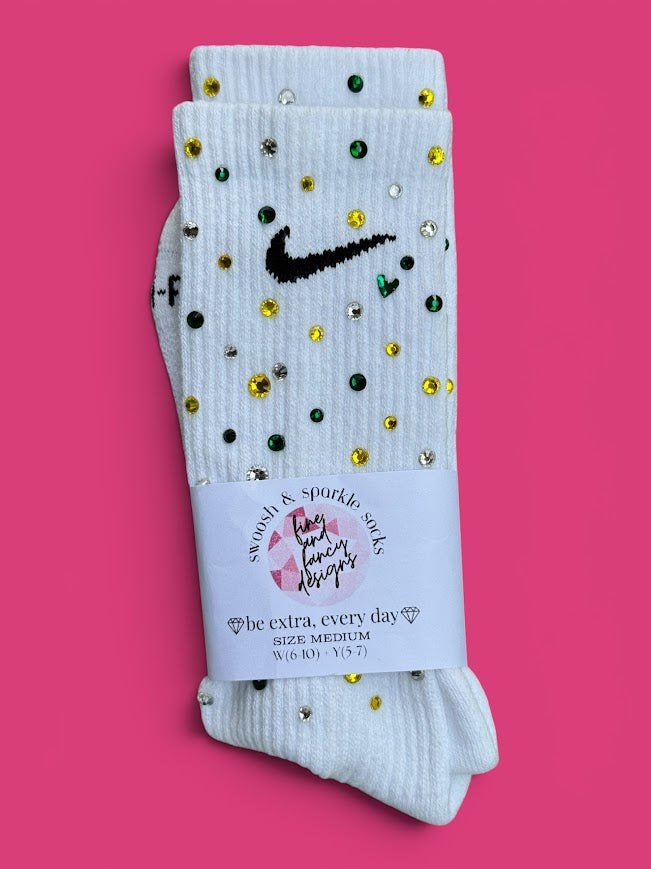 Packer Fan Green, Yellow and Crystal Clear Rhinestone Nike Socks