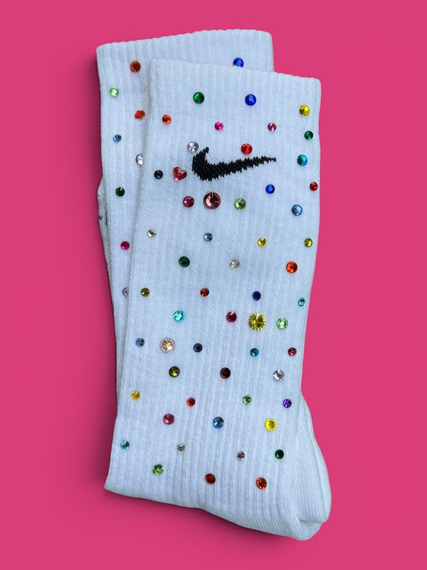 Rainbow Rhinestone Nike Socks