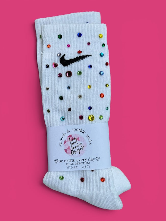Rainbow Rhinestone Nike Socks
