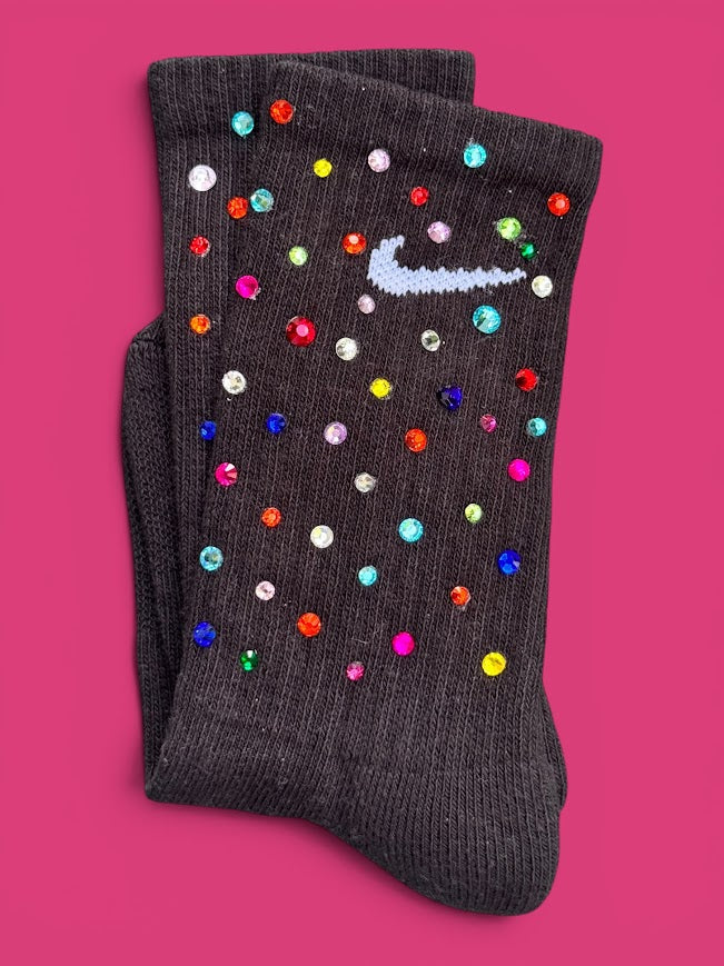 Rainbow Rhinestone Nike Socks