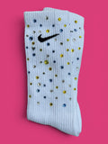 Light Blue, Yellow & Crystal Clear We've Got Spirit Rhinestone Nike Socks