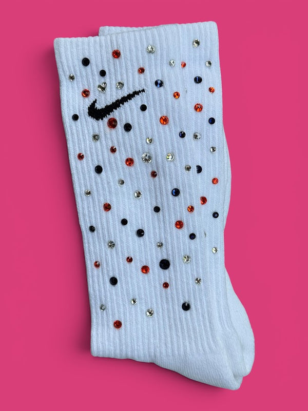 Orange, Navy & Crystal Clear Go Bears Rhinestone Nike Socks