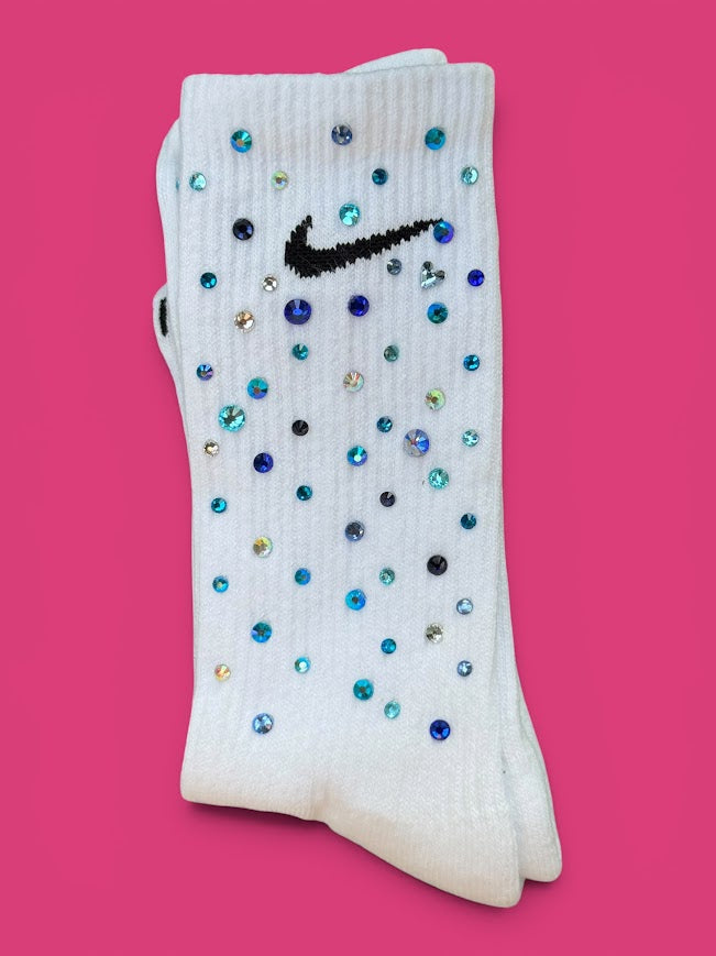 Blue-tiful Rhinestone Nike Socks