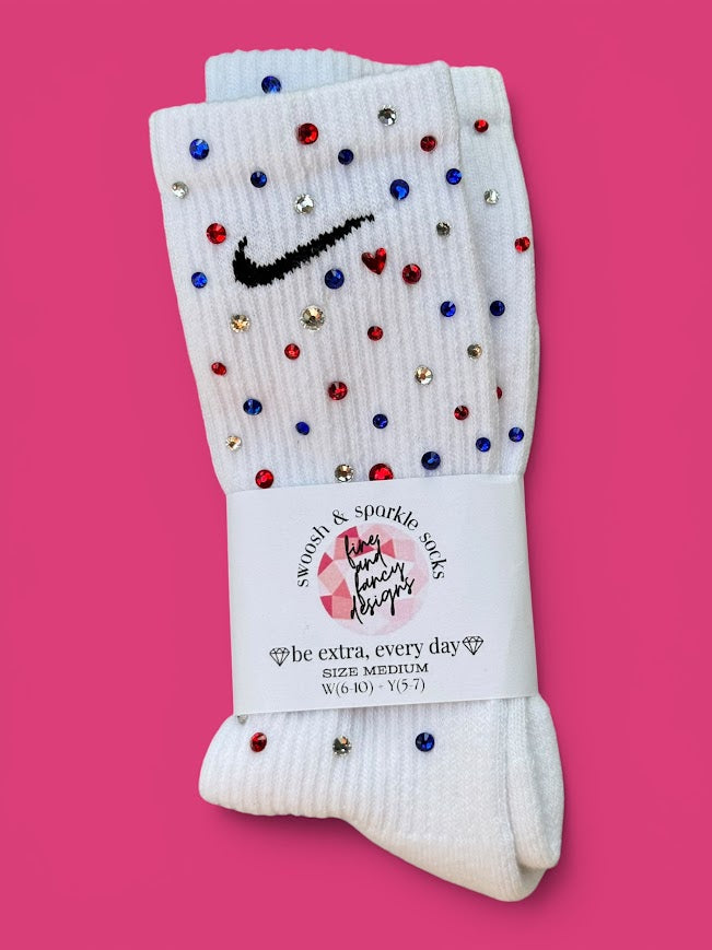 Red, Blue & Crystal Clear Go Cubs Go Rhinestone Nike Socks