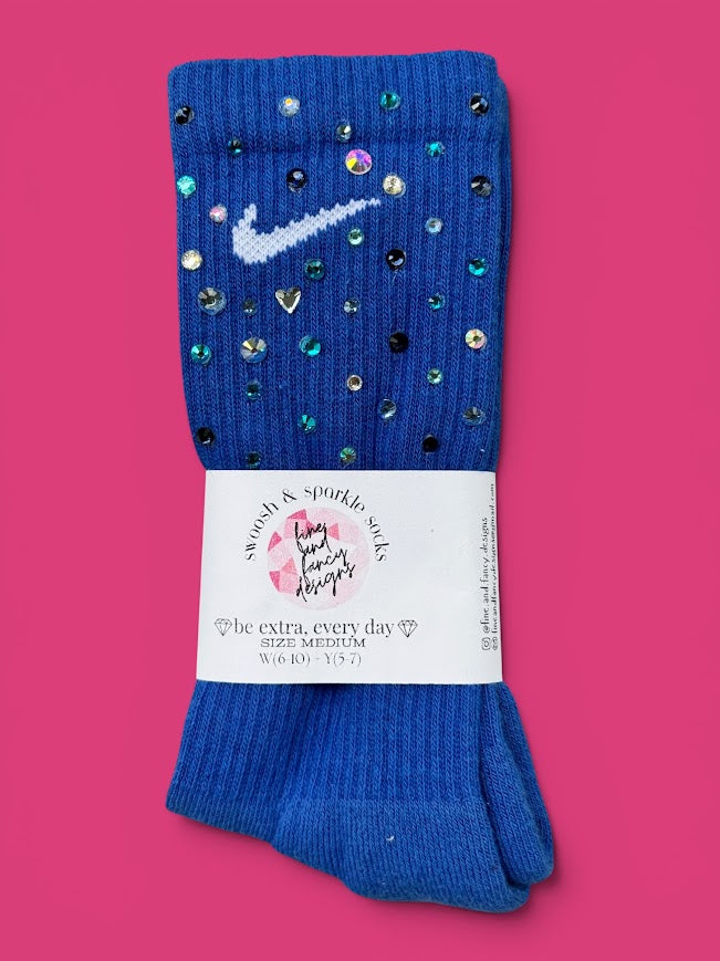 Blue-tiful Rhinestone Nike Socks