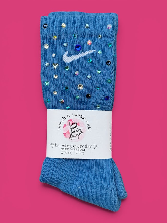 Blue-tiful Rhinestone Nike Socks