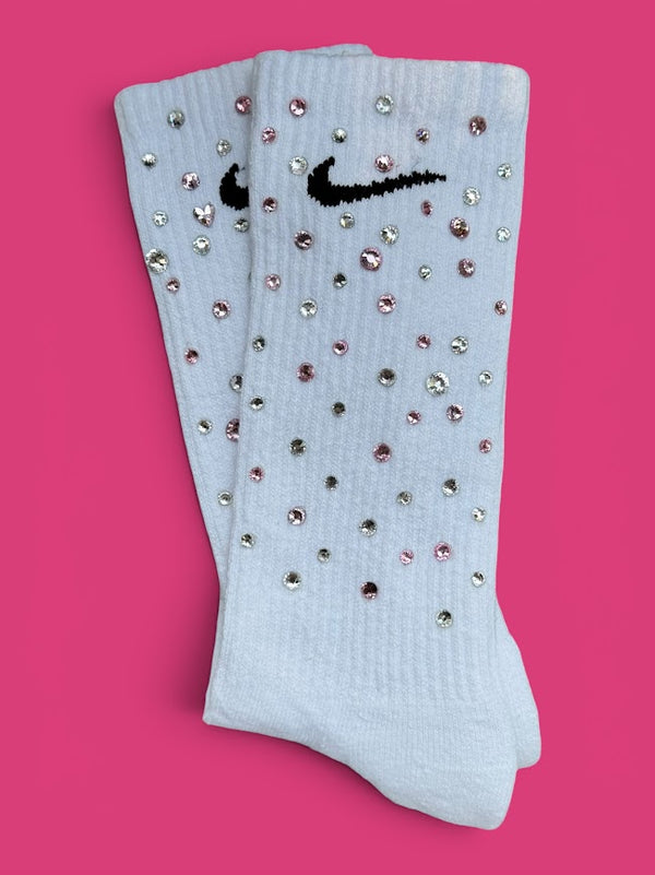 Tickled Pink in October Rhinestone Nike Socks