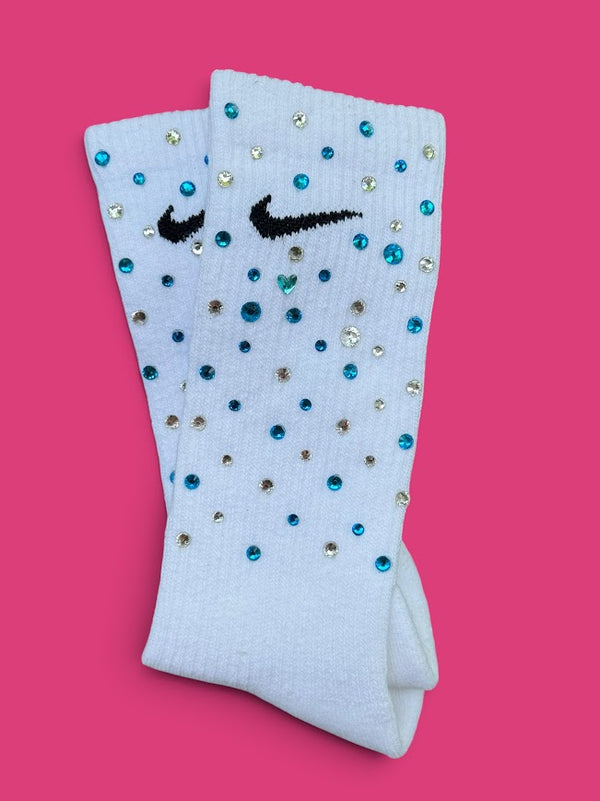 Let It Glow in December Rhinestone Nike Socks