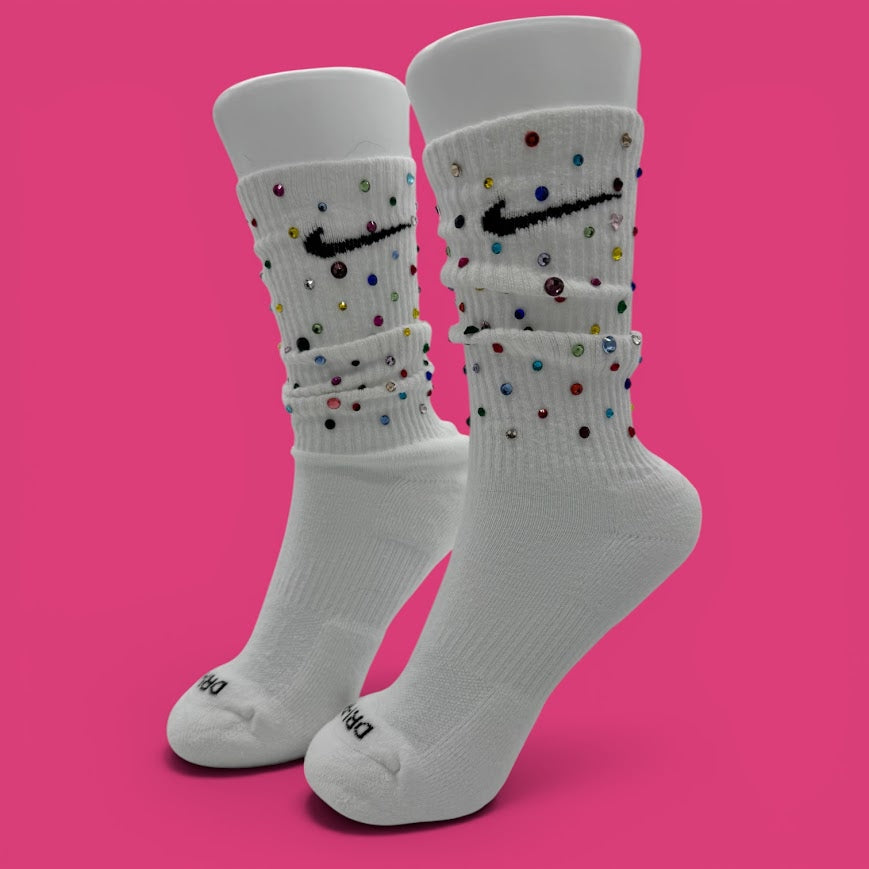 Rainbow Rhinestone Nike Socks